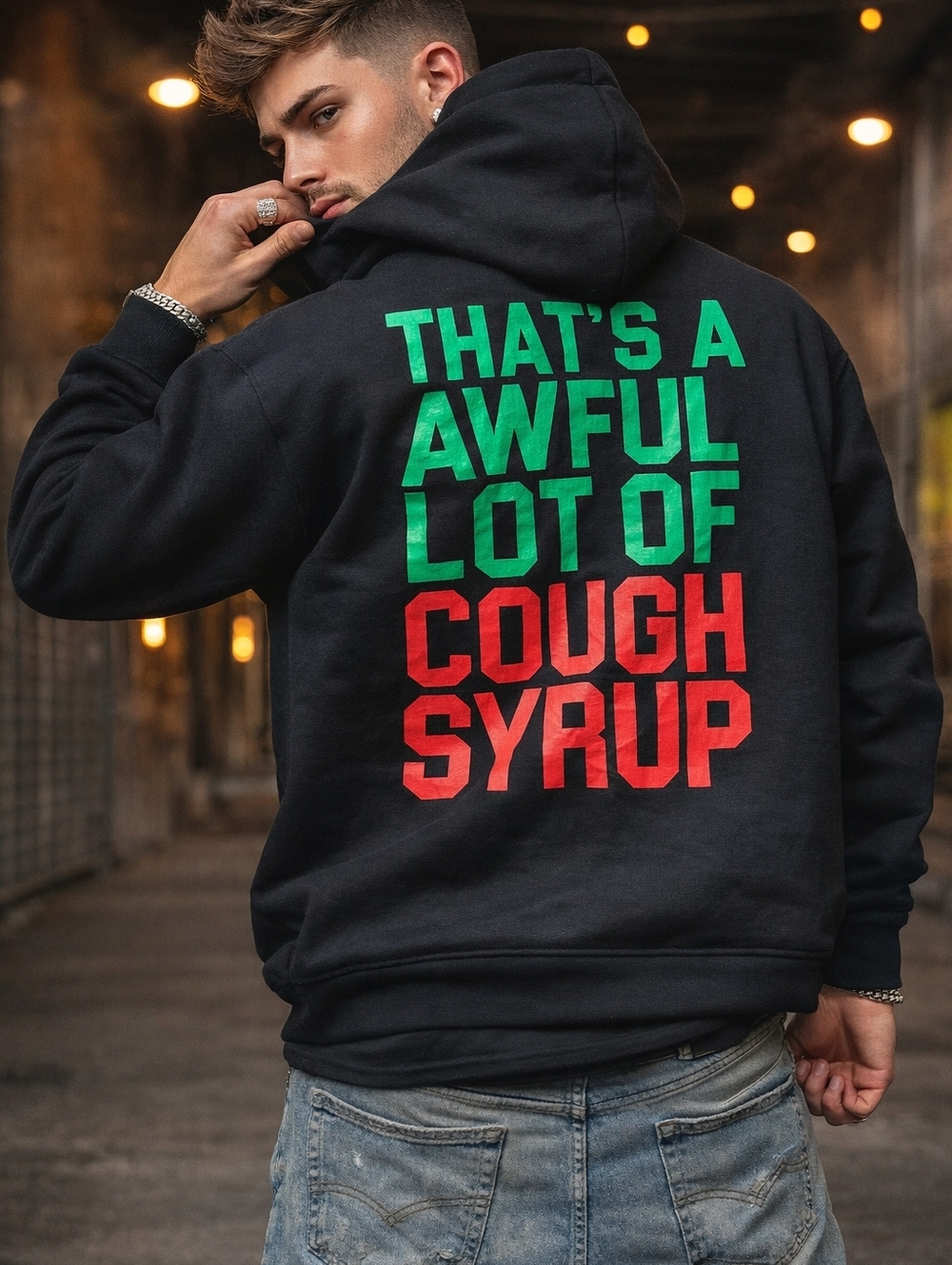 ALOC Thats A Awful Lot Of Cough Syrup Hoodie Black Large Graphic Streetwear